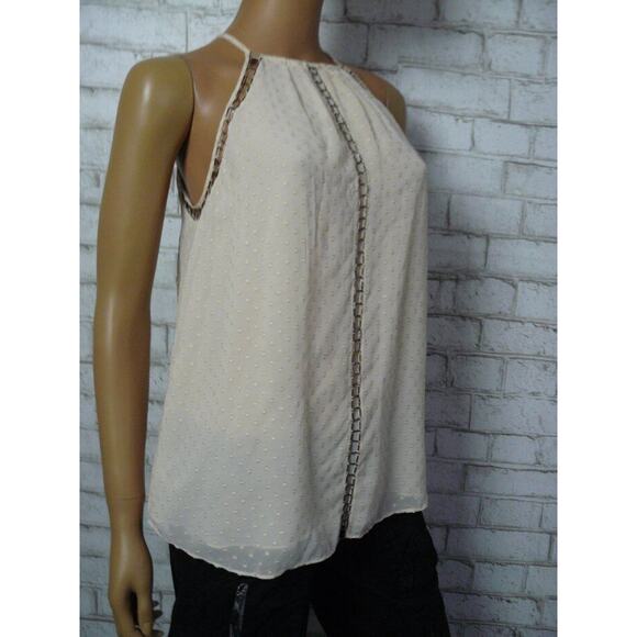 Joie Cream Swiss Dot Chiffon Ladder Beaded Spaghetti Strap Top Small NEW - Picture 2 of 6